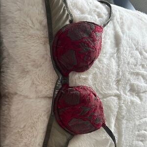 Elegant Red and Gray Lace Bra